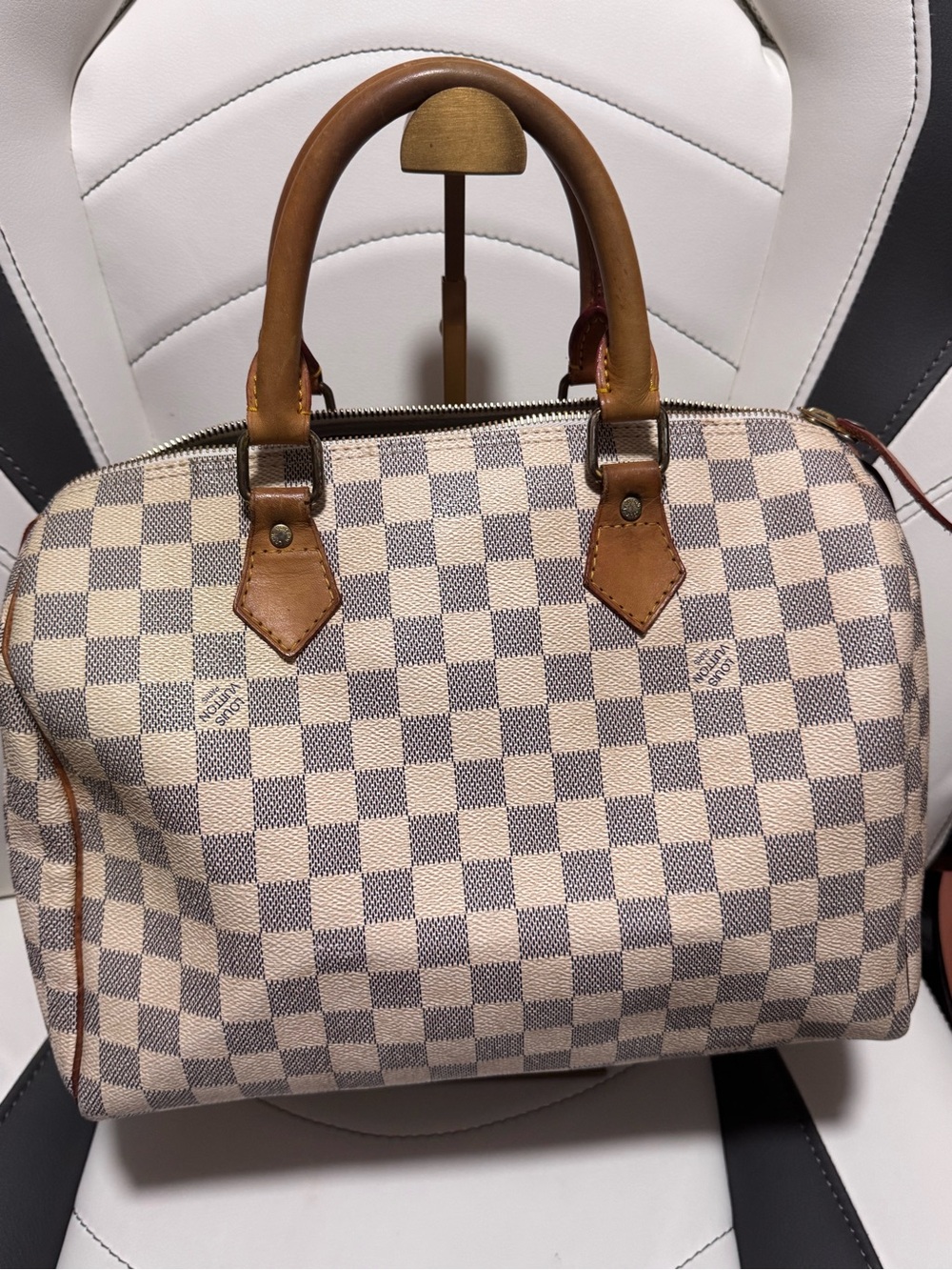 Louis Vuitton Cream and Brown azur Checkered Satchel